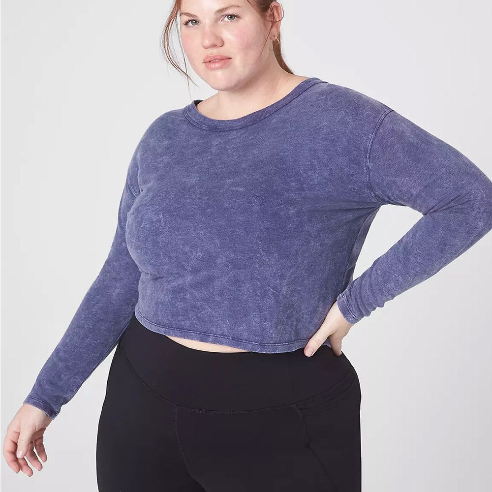 LIVI Crop Boatneck Ruched-Detail Blue Sweatshirt